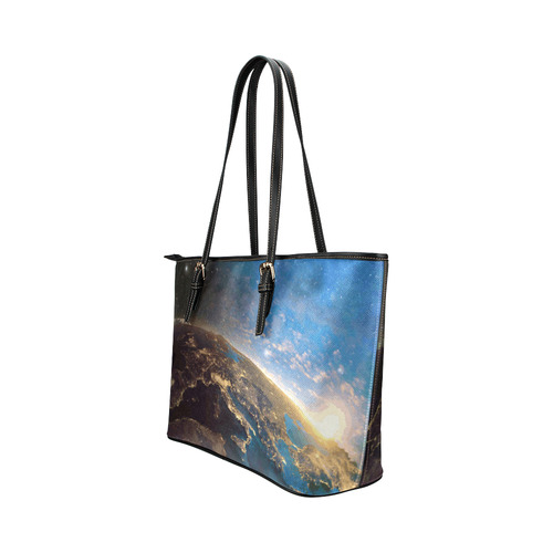 Planet Earth From Space Leather Tote Bag/Small (Model 1651)