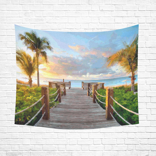 Sunset Landscape with Palm Trees Cotton Linen Wall Tapestry 60"x 51"