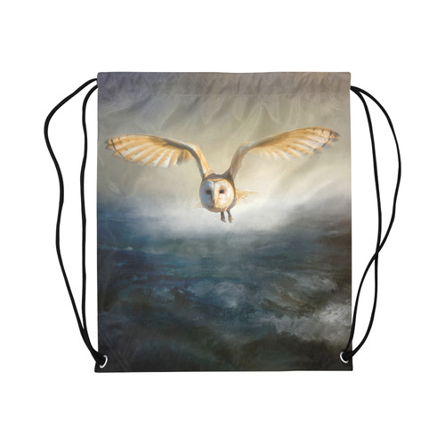 An barn owl flies over the lake Large Drawstring Bag Model 1604 (Twin Sides)  16.5"(W) * 19.3"(H)