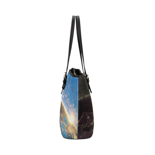 Planet Earth From Space Leather Tote Bag/Large (Model 1651)