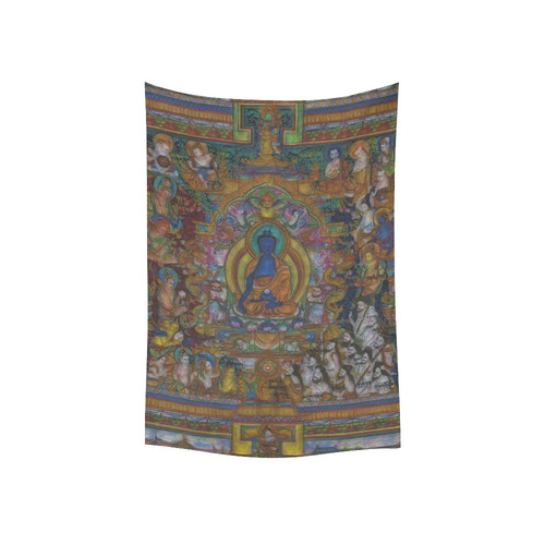 Awesome Thanka With The Holy Medicine Buddha Cotton Linen Wall Tapestry 40"x 60"