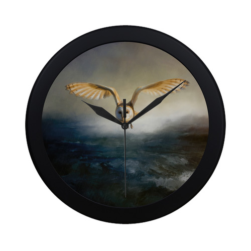 An barn owl flies over the lake Circular Plastic Wall clock