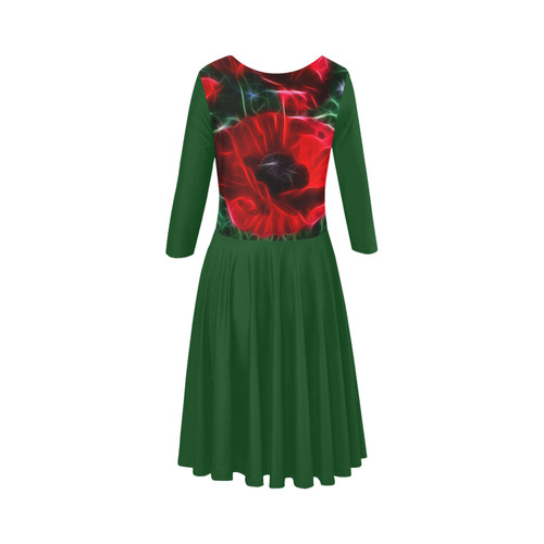 Wonderful Poppies In Summertime Elbow Sleeve Ice Skater Dress (D20)
