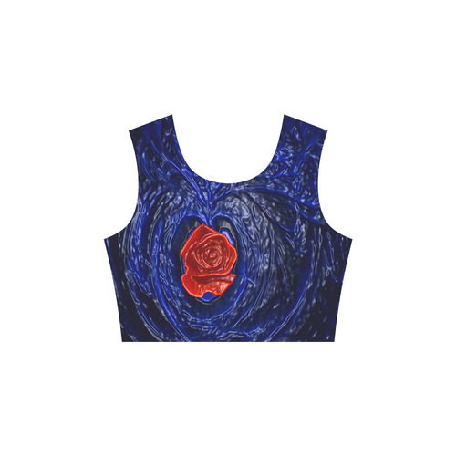 Blue fractal heart with red rose in plastic style Elbow Sleeve Ice Skater Dress (D20)