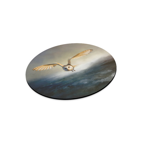 An barn owl flies over the lake Round Mousepad