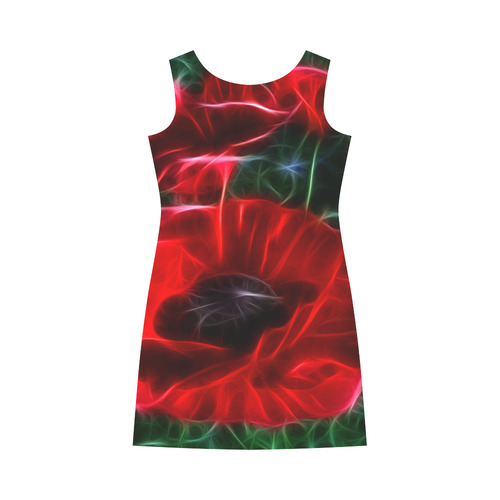 Wonderful Poppies In Summertime Round Collar Dress (D22)