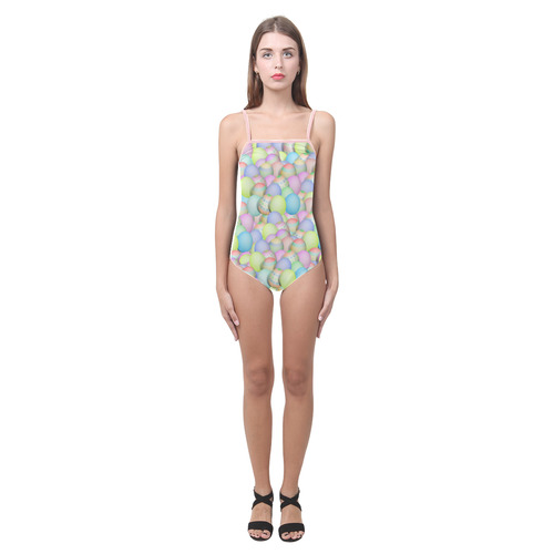 Pastel Colored Easter Eggs Strap Swimsuit ( Model S05)