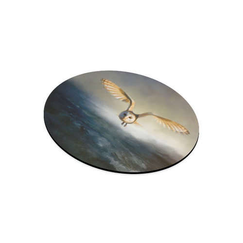 An barn owl flies over the lake Round Mousepad