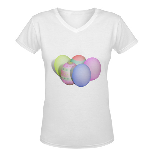 Pastel Colored Easter Eggs Women's Deep V-neck T-shirt (Model T19)