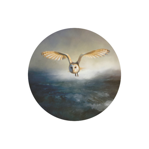 An barn owl flies over the lake Round Mousepad