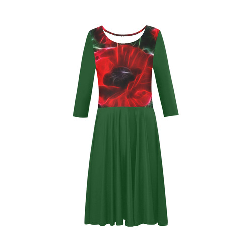 Wonderful Poppies In Summertime Elbow Sleeve Ice Skater Dress (D20)