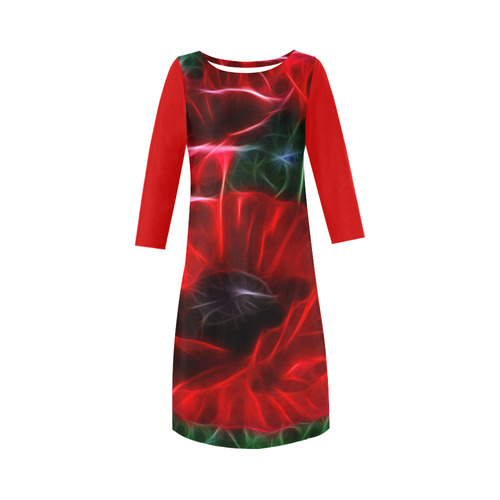 Wonderful Poppies In Summertime Round Collar Dress (D22)