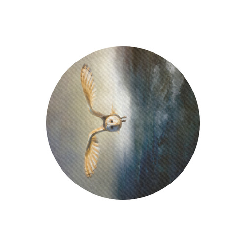 An barn owl flies over the lake Round Mousepad