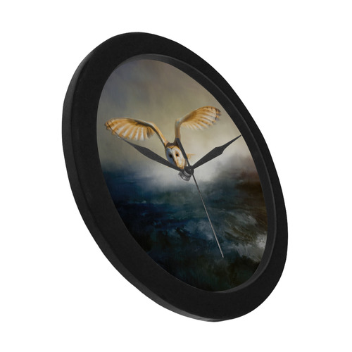 An barn owl flies over the lake Circular Plastic Wall clock