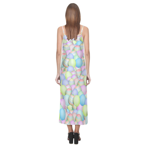 Pastel Colored Easter Eggs V-Neck Open Fork Long Dress(Model D18)