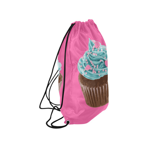 Blue Cupcake, Pink Sprinkles, Chocolate Brown, on Pink Medium Drawstring Bag Model 1604 (Twin Sides) 13.8"(W) * 18.1"(H)