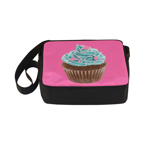Blue Cupcake, Pink Sprinkles, Chocolate Brown, on Pink Classic Cross-body Nylon Bags (Model 1632)