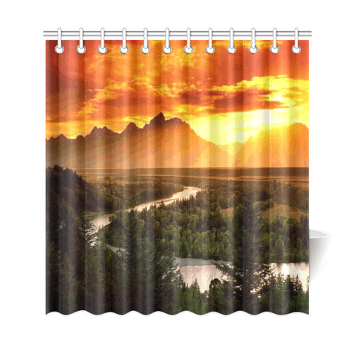 Sunset Mountain Forest Landscape Shower Curtain 69"x72"