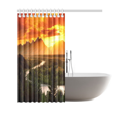 Sunset Mountain Forest Landscape Shower Curtain 69"x70"