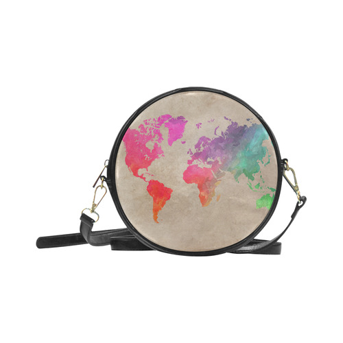 world map Round Sling Bag (Model 1647)