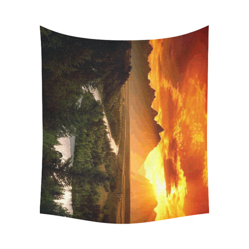 Sunset Mountain Forest Landscape Cotton Linen Wall Tapestry 60"x 51"
