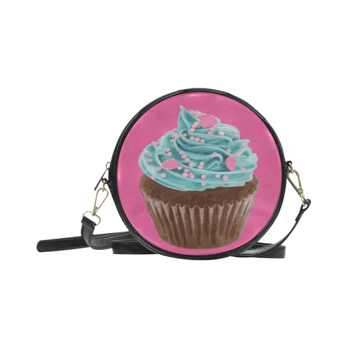 Blue Cupcake, Pink Sprinkles, Chocolate Brown, on Pink Round Sling Bag (Model 1647)