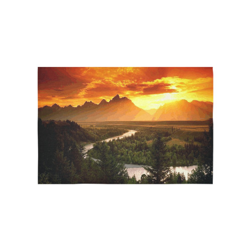 Sunset Mountain Forest Landscape Cotton Linen Wall Tapestry 60"x 40"