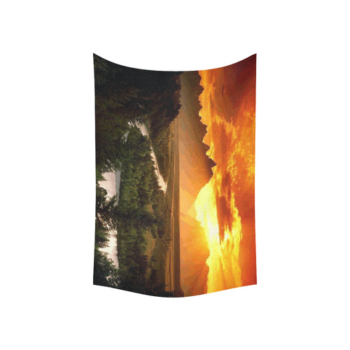 Sunset Mountain Forest Landscape Cotton Linen Wall Tapestry 60"x 40"