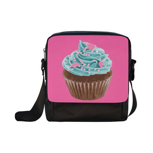 Blue Cupcake, Pink Sprinkles, Chocolate Brown, on Pink Crossbody Nylon Bags (Model 1633)