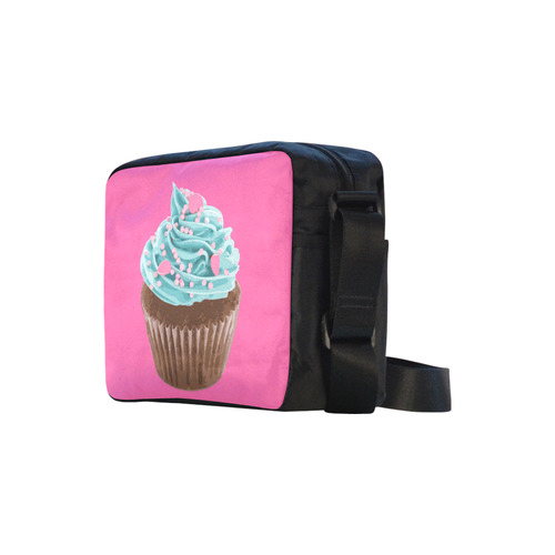 Blue Cupcake, Pink Sprinkles, Chocolate Brown, on Pink Classic Cross-body Nylon Bags (Model 1632)