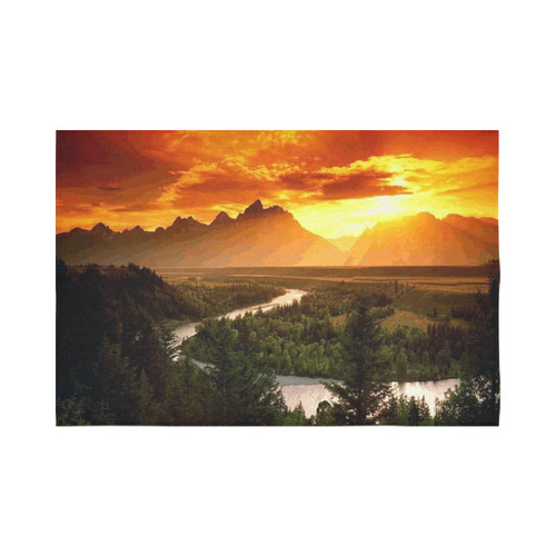 Sunset Mountain Forest Landscape Cotton Linen Wall Tapestry 90"x 60"