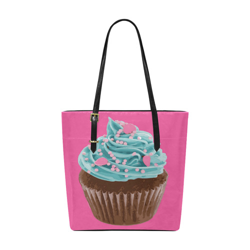 Blue Cupcake, Pink Sprinkles, Chocolate Brown, on Pink Euramerican Tote Bag/Small (Model 1655)