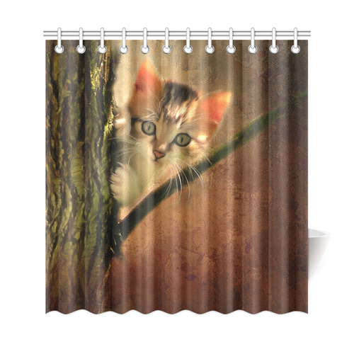 Little cute kitten on a tree Shower Curtain 69"x72"