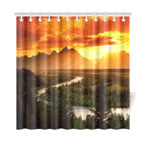 Sunset Mountain Forest Landscape Shower Curtain 72"x72"