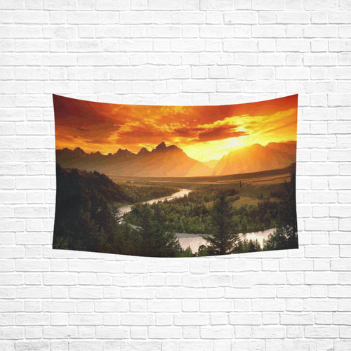Sunset Mountain Forest Landscape Cotton Linen Wall Tapestry 60"x 40"