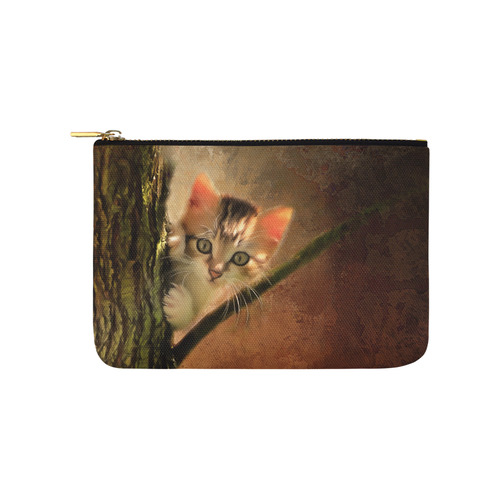 Little cute kitten on a tree Carry-All Pouch 9.5''x6''