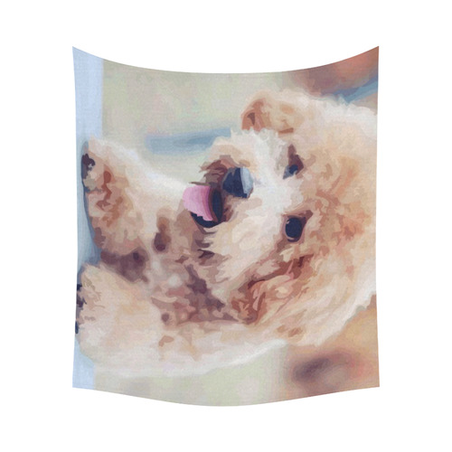 Super Cute Warm Fuzzy Puppy Cotton Linen Wall Tapestry 60"x 51"