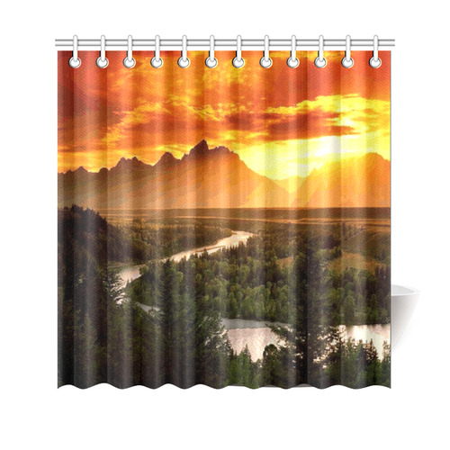 Sunset Mountain Forest Landscape Shower Curtain 69"x70"