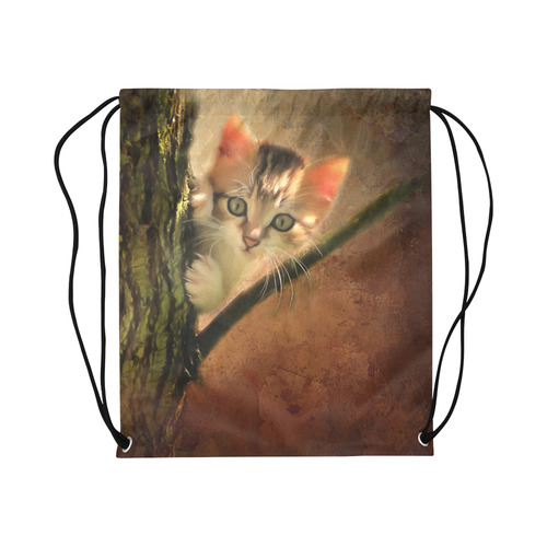 Little cute kitten on a tree Large Drawstring Bag Model 1604 (Twin Sides)  16.5"(W) * 19.3"(H)