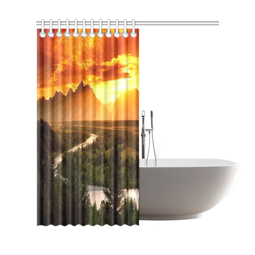 Sunset Mountain Forest Landscape Shower Curtain 69"x72"