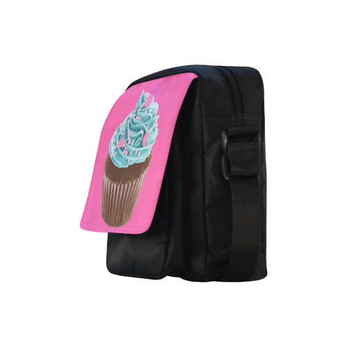 Blue Cupcake, Pink Sprinkles, Chocolate Brown, on Pink Crossbody Nylon Bags (Model 1633)