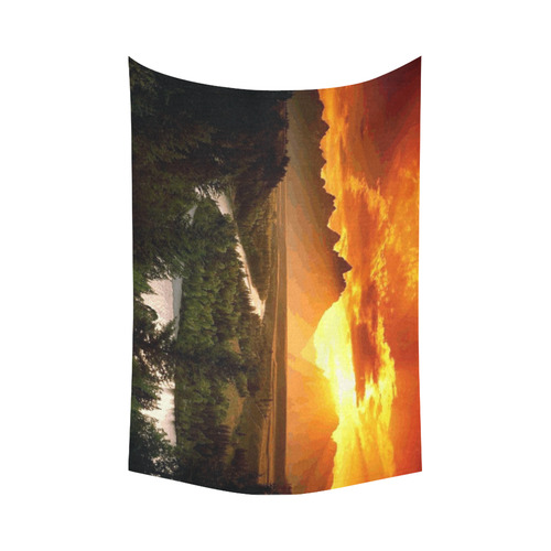 Sunset Mountain Forest Landscape Cotton Linen Wall Tapestry 90"x 60"