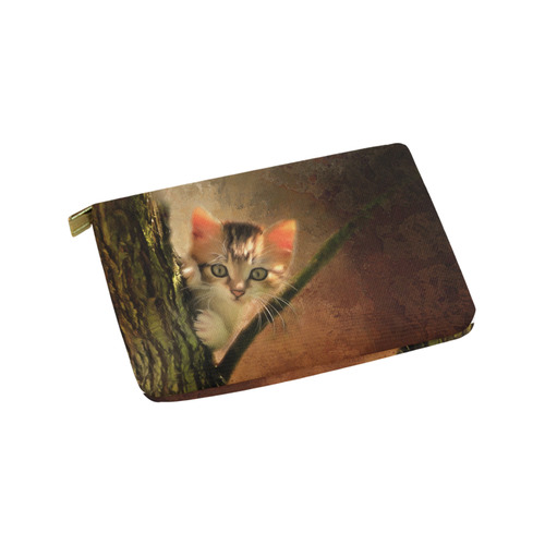 Little cute kitten on a tree Carry-All Pouch 9.5''x6''