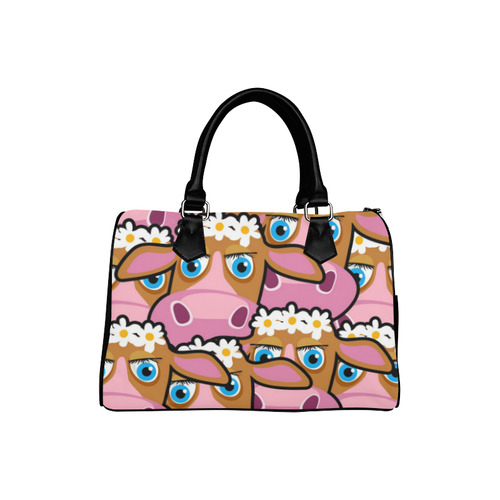 Funny Cartoon Cows White Daisies Boston Handbag (Model 1621)