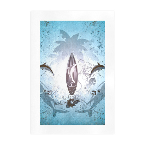 Surfing, surfboard and sharks Art Print 19‘’x28‘’