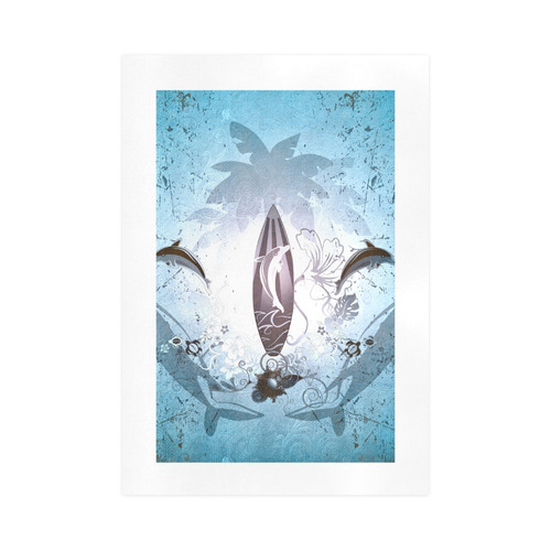 Surfing, surfboard and sharks Art Print 16‘’x23‘’