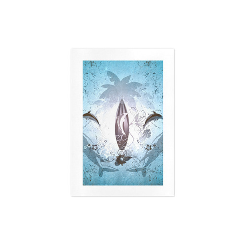Surfing, surfboard and sharks Art Print 7‘’x10‘’