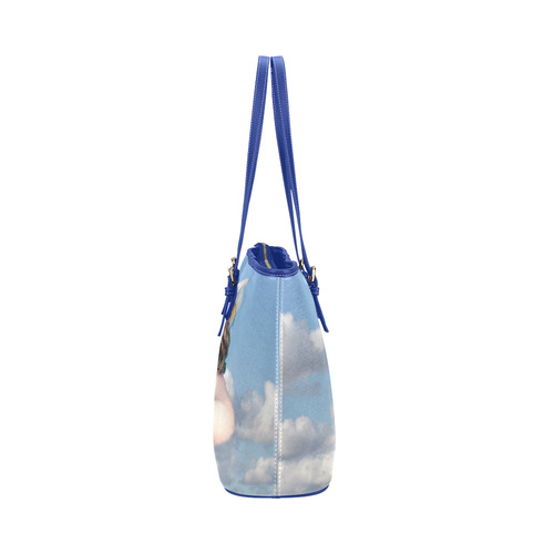 Vintage Angel Clouds Blue Sky Leather Tote Bag/Large (Model 1651)