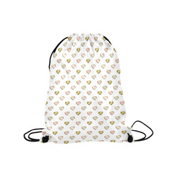 Pink Gold Metallic Hearts Pattern Medium Drawstring Bag Model 1604 (Twin Sides) 13.8"(W) * 18.1"(H)