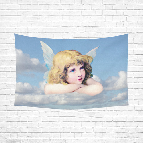 Vintage Angel Clouds Blue Sky Cotton Linen Wall Tapestry 90"x 60"